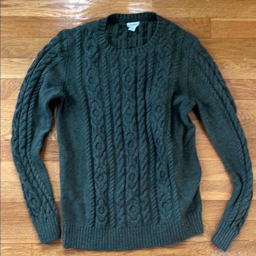 Cable Knit Crewneck Sweater - Dark Green